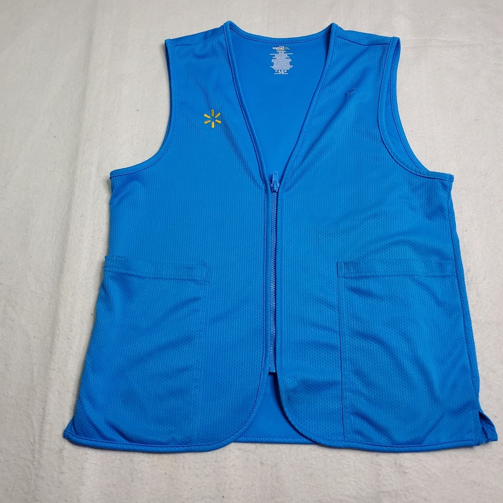 Walmart Women Employee Uniform Vest Blue Zipper Front Pockets Medium